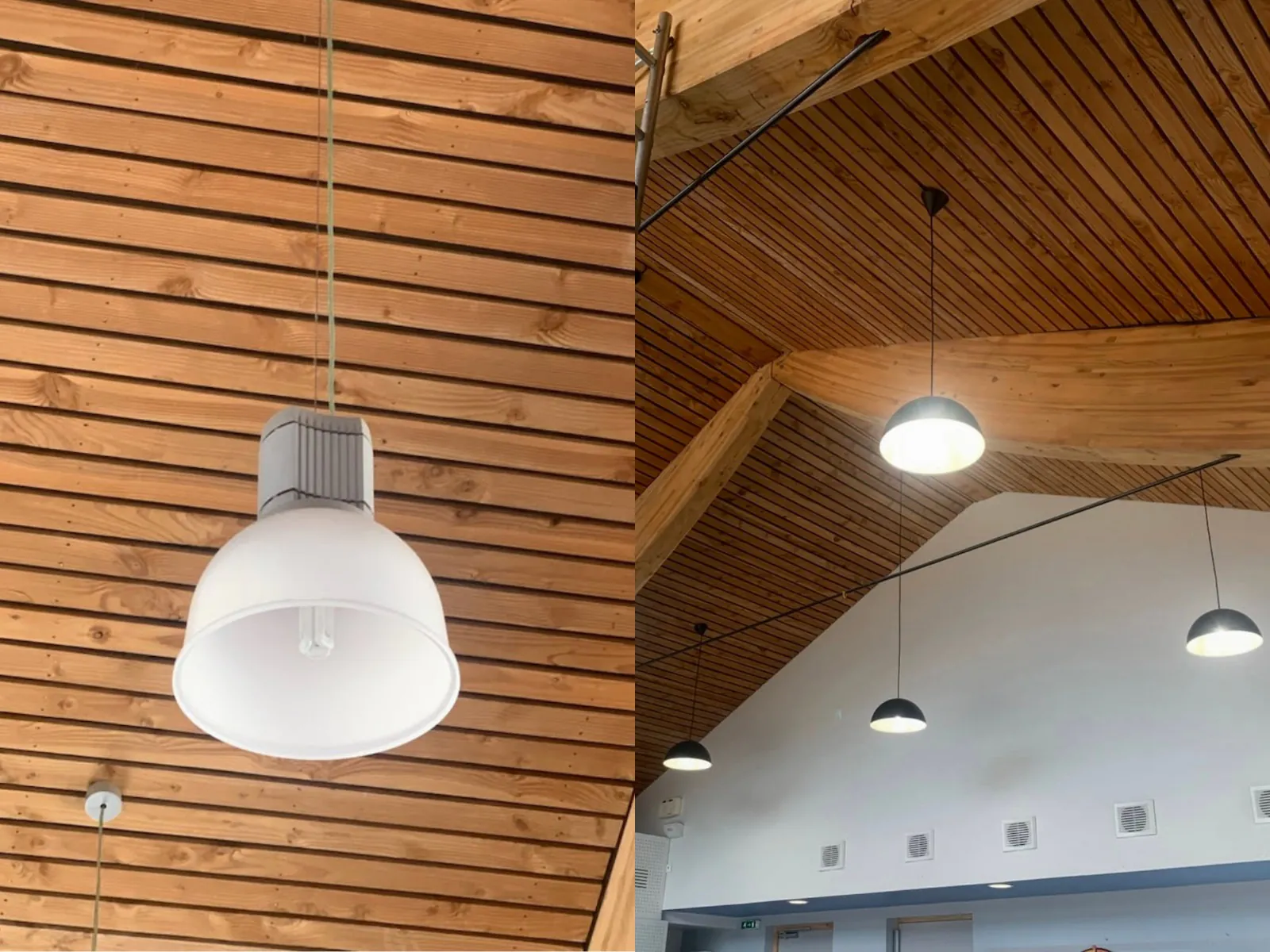 immagine prima/dopo del tetto di un municipio con luci a LED